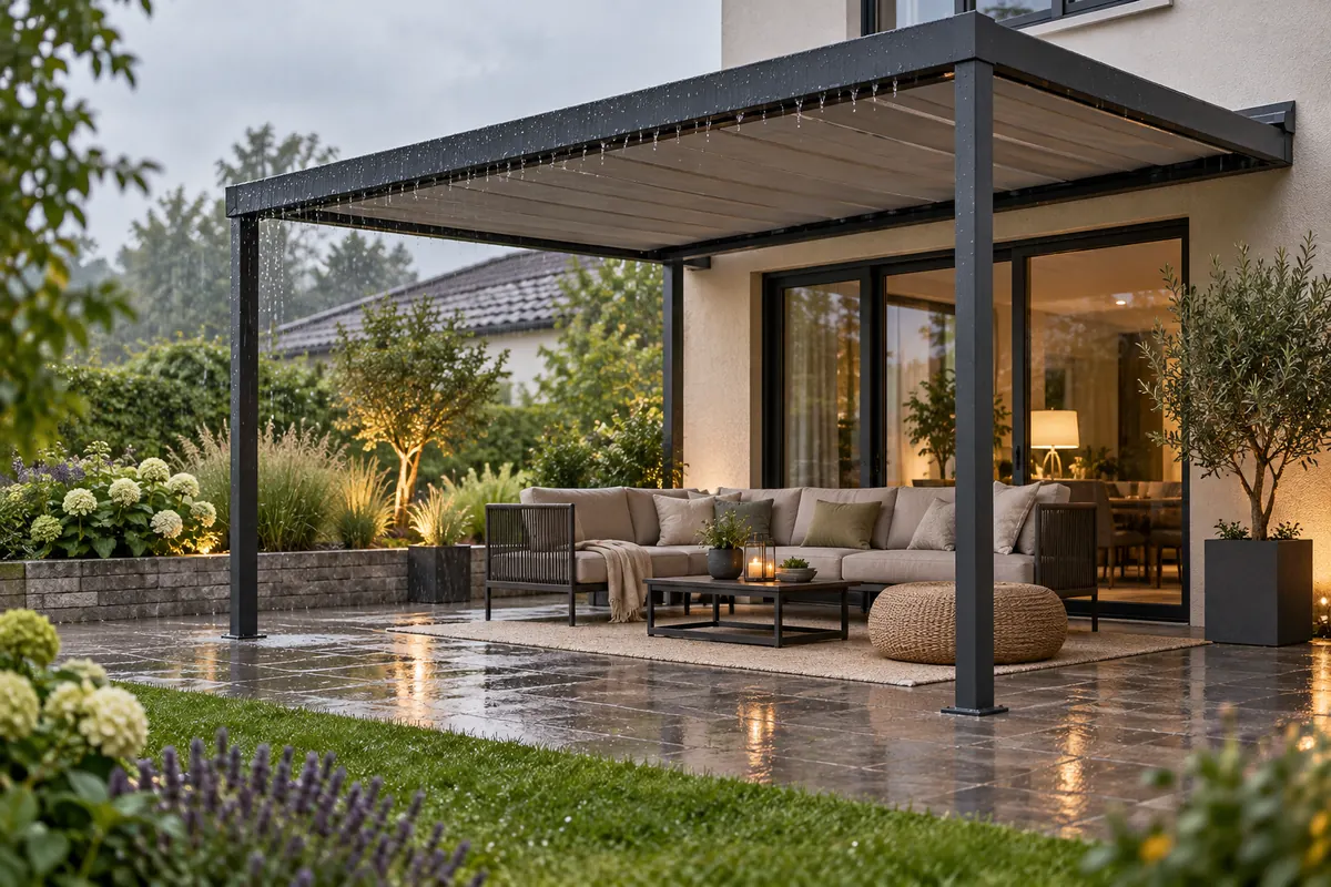 Pergola-Markise bei auffrischendem Wind