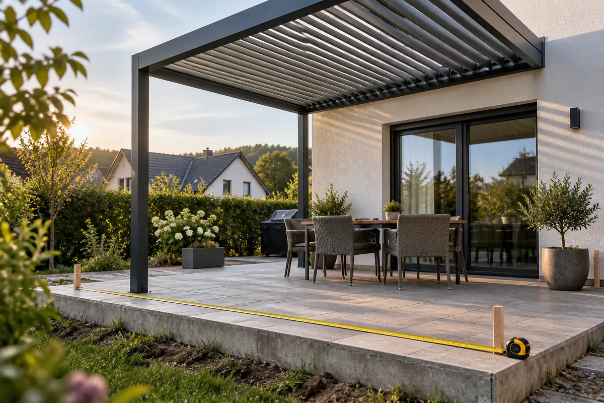 Aufmaß für ein Lamellendach auf einer Terrasse